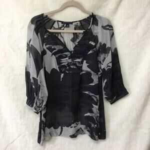 Banana Republic Black Flower Sheer Long Sleeve